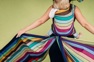 Lenny Lamb long woven wrap, Carousel of Colors, back carry