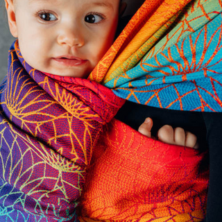 Close up long woven wrap rainbow lotus