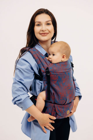 LennyLight Rapunzel Swirl, a blue and red swirl limited edition design soft structured baby carrier for children from birth to 3-4yrs old.