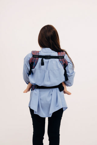 LennyLight Rapunzel Swirl, a blue and red swirl limited edition design soft structured baby carrier for children from birth to 3-4yrs old.