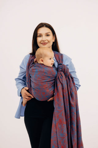 Long woven baby wrap in blue and red swirl design Rapunzel Swirl - limited edition