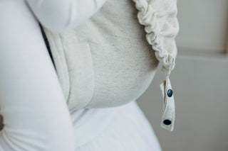 Onbuhimo waist-less wrap conversion baby backpack carrier in limited edition design Airy, in luxury cotton/hemp/lyocell blend. Fabric closeup on carrier panel