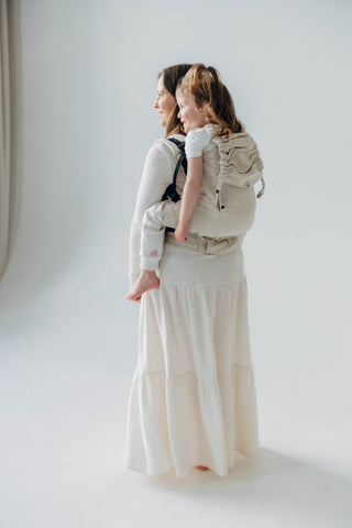 Preschool size soft structured baby backpack carrier in limited edition luxury fabric design Airy