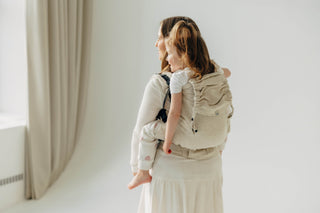 Preschool size soft structured baby backpack carrier in limited edition luxury fabric design Airy