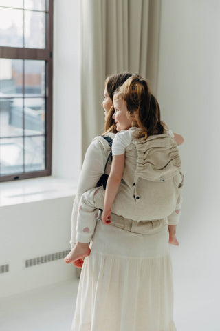 Preschool size soft structured baby backpack carrier in limited edition luxury fabric design Airy