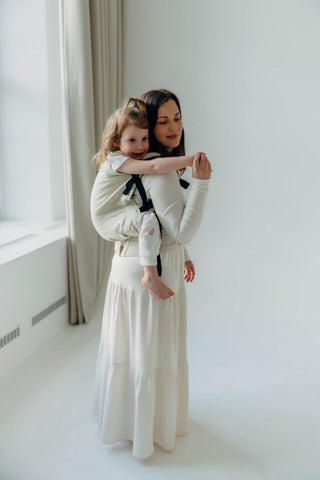 Preschool size soft structured baby backpack carrier in limited edition luxury fabric design Airy