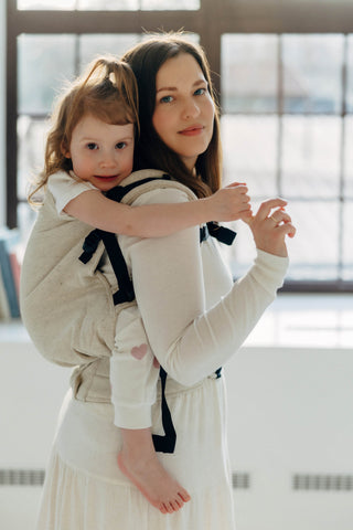 Preschool size soft structured baby backpack carrier in limited edition luxury fabric design Airy