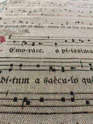 Flat lay of Gregorian Chant sample fabric