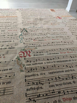 Flat lay of Gregorian Chant sample fabric