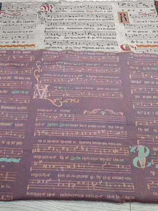 Flat lay of Gregorian Chant sample fabric