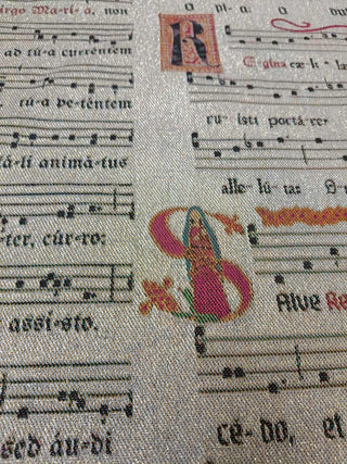 Flat lay of Gregorian Chant sample fabric
