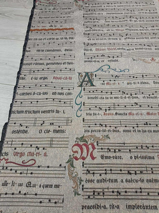 Flat lay of Gregorian Chant sample fabric