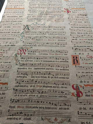 Flat lay of Gregorian Chant sample fabric