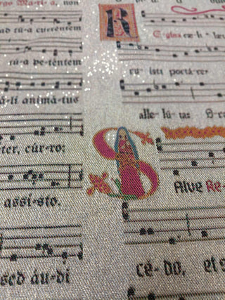 Flat lay of Gregorian Chant sample fabric