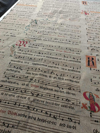 Flat lay of Gregorian Chant sample fabric