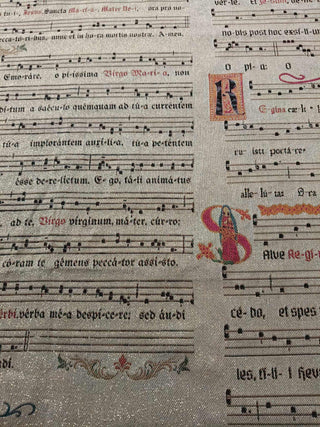 Flat lay of Gregorian Chant sample fabric