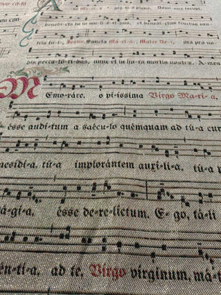 Flat lay of Gregorian Chant sample fabric