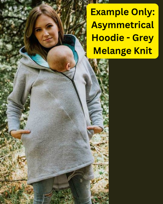 A sample image of a Asymmetrical Hoodie in Grey Melange Knit base - this is not the design you will receive, this is an example of what the item looks like. You will receive this item in the chosen preorder design for this listing.