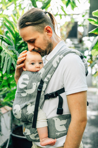 LennyLight wrap conversion soft structured baby backpack carrier (SSC) for children from newborn to 3yrs+ in design Birdy White Noise