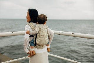 LennyLight wrap conversion soft structured baby backpack carrier (SSC) for children from newborn to 3yrs+ in bamboo / cotton luxury design Infinity Golden Hour