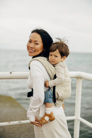 LennyLight wrap conversion soft structured baby backpack carrier (SSC) for children from newborn to 3yrs+ in bamboo / cotton luxury design Infinity Golden Hour