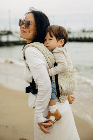 LennyLight wrap conversion soft structured baby backpack carrier (SSC) for children from newborn to 3yrs+ in bamboo / cotton luxury design Infinity Golden Hour