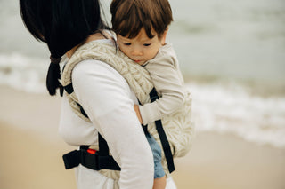 LennyLight wrap conversion soft structured baby backpack carrier (SSC) for children from newborn to 3yrs+ in bamboo / cotton luxury design Infinity Golden Hour