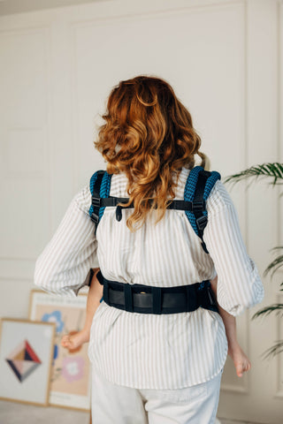 Maxi Lumbar Support Pad for extending waistband padding on baby carriers - shown on baby backpack SSC carrier