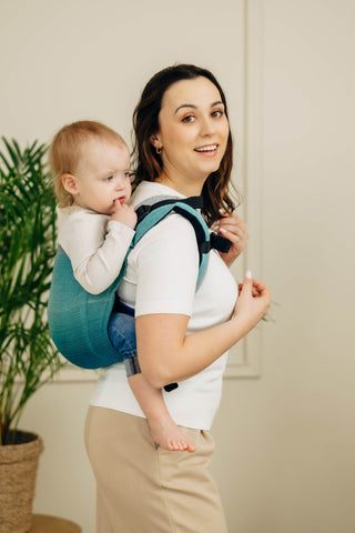 Wrap conversion waist-less onbuhimo baby backpack carrier Onbuhimo PRO in cotton broken twill weave design Airglow