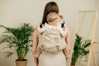 Wrap conversion waist-less onbuhimo baby backpack carrier Onbuhimo PRO in cotton and bamboo luxury design Infinity Golden Hour.