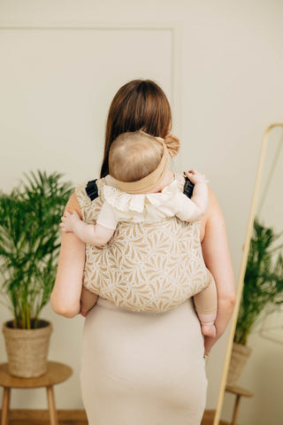 Wrap conversion waist-less onbuhimo baby backpack carrier Onbuhimo PRO in cotton and bamboo luxury design Infinity Golden Hour.