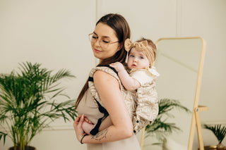 Wrap conversion waist-less onbuhimo baby backpack carrier Onbuhimo PRO in cotton and bamboo luxury design Infinity Golden Hour.
