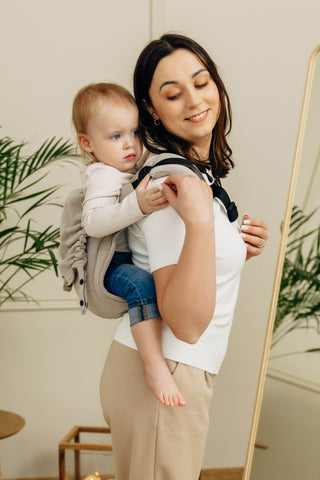 Wrap conversion waist-less onbuhimo baby backpack carrier Onbuhimo PRO in cotton broken twill weave design Peanut Butter