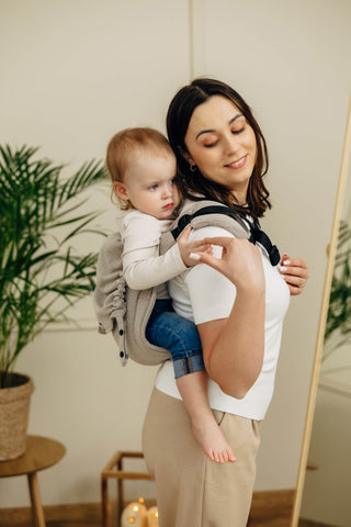 Wrap conversion waist-less onbuhimo baby backpack carrier Onbuhimo PRO in cotton broken twill weave design Peanut Butter