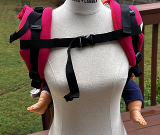 Wrap conversion waist-less onbuhimo baby backpack carrier available in 2 sizes for children from 6mon to 3 years old in cotton woven design Sedona, a herringbone weave in red and orange