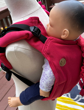 Wrap conversion waist-less onbuhimo baby backpack carrier available in 2 sizes for children from 6mon to 3 years old in cotton woven design Sedona, a herringbone weave in red and orange