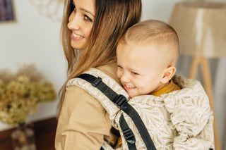 Preschool size wrap conversion soft structured baby backpack carrier (SSC) in bamboo / cotton luxury design Infinity Golden Hour