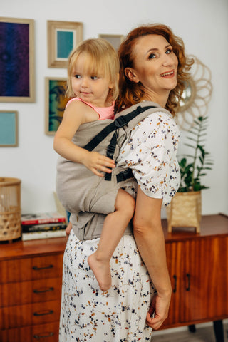 Wrap conversion preschool size soft structured baby backpack carrier (SSC) in design Peanut Butter