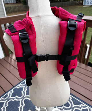 Preschool size wrap conversion waist-less onbuhimo baby backpack carrier for children from 3-7 years old in cotton woven design Sedona, a herringbone weave in red and orange