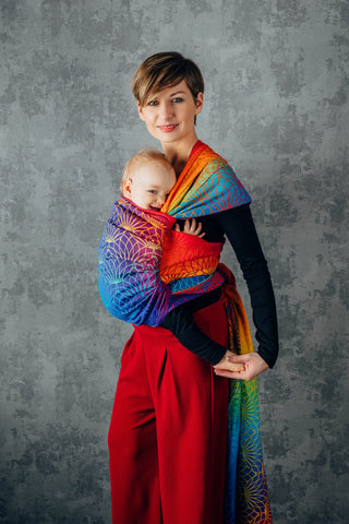 Long woven baby wrap baby carrier in design Rainbow Lotus