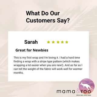 5 Star Review for LennyLamb Long Woven Wrap baby wearing baby carrier in airglow design. Sarah said, "This is my first wrap and I'm loving it. I had a hard time finding a wrap with a stripe type pattern (which makes wrapping a lot easier when you are new!). And as far as I can tell the weight of the fabric will work well for warmer months."