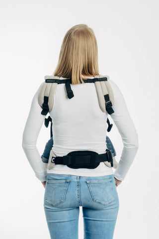 Standard Lumbar Support Pad for extending waistband padding on baby carriers - shown on baby backpack SSC baby carrier