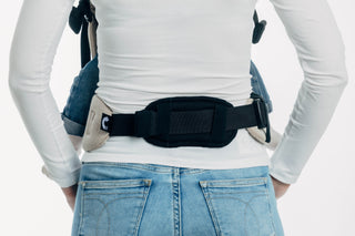 Standard Lumbar Support Pad for extending waistband padding on baby carriers - shown on baby backpack SSC baby carrier