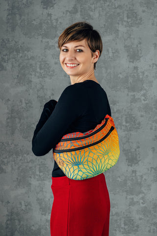 Wrap conversion waist bag - large - in design Rainbow Lotus