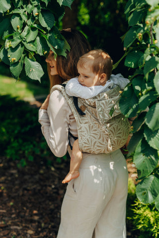 Waistless wrap conversion onbuhimo baby backpack carrier in bamboo / cotton luxury design Infinity Golden Hour