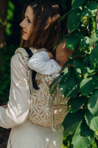 Waistless wrap conversion onbuhimo baby backpack carrier in bamboo / cotton luxury design Infinity Golden Hour