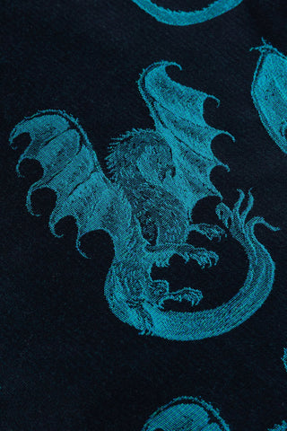 REVERSE SIDE - LennyLamb Limited Edition Dragons - Deepwater design baby wrap fabric sample, available at mama-roo.com