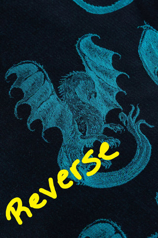 REVERSE SIDE - LennyLamb Limited Edition Dragons - Deepwater design baby wrap fabric sample, available at mama-roo.com