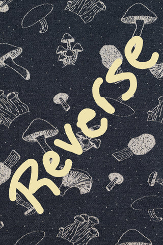REVERSE SIDE - LennyLamb Limited Edition Mushrooms Morel design baby wrap fabric sample, available at mama-roo.com. The word reverse is written across the image.
