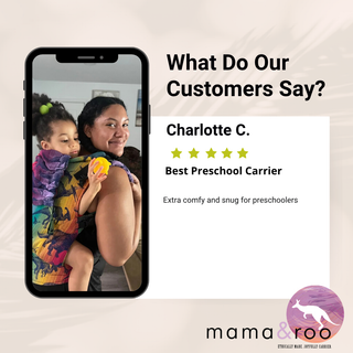 LennyLamb Preschool Soft-Structured Carrier Review Card saying "Best Preschool Carrier." SSC baby carrier for preschool babywearing.